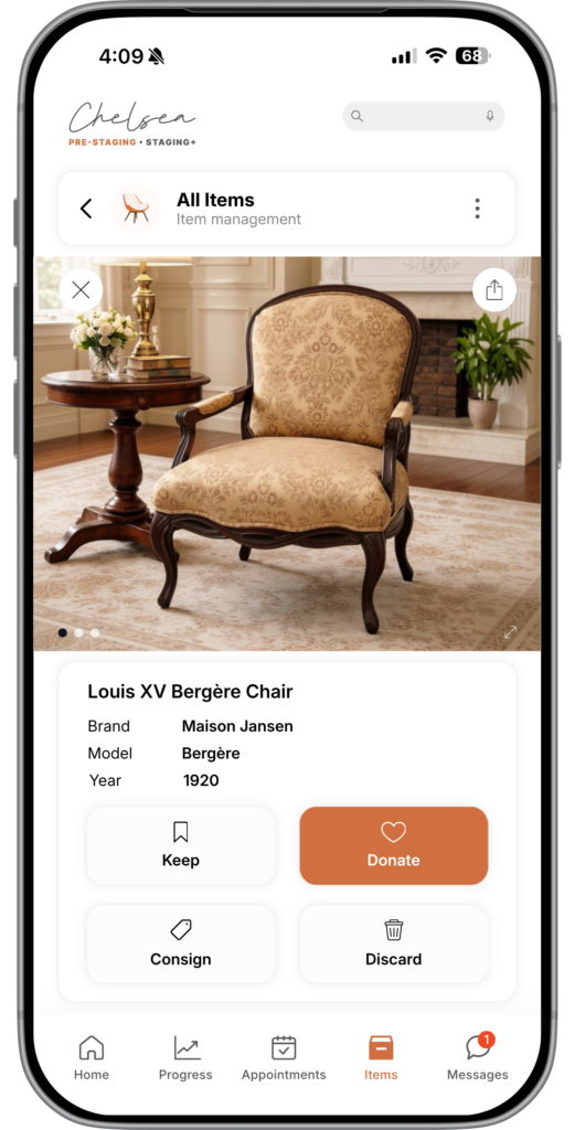 Chelsea Client App belongings management screen