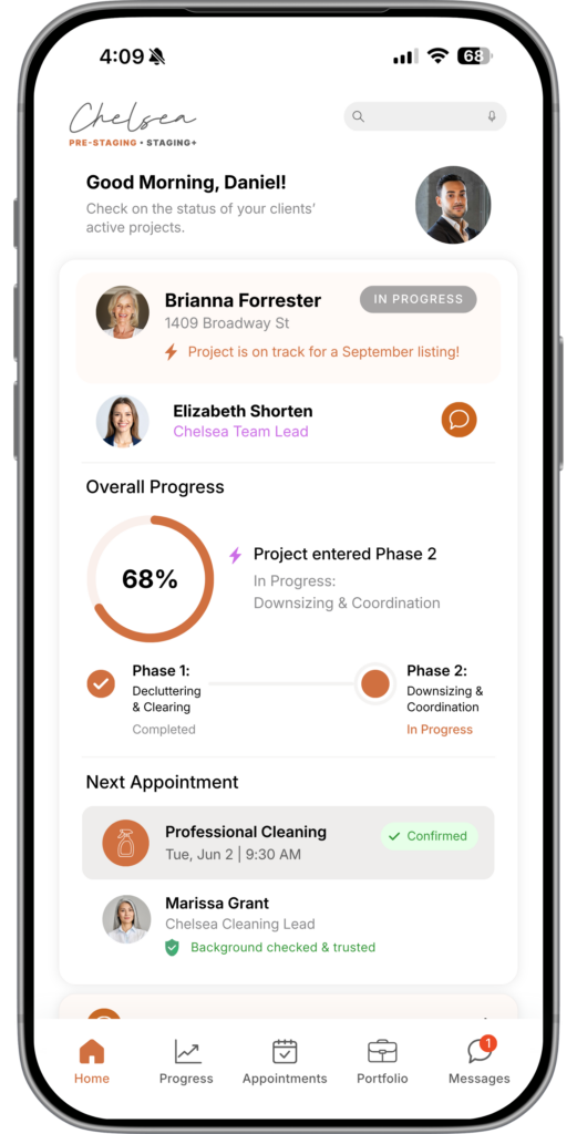 Chelsea Agent App project progress dashboard